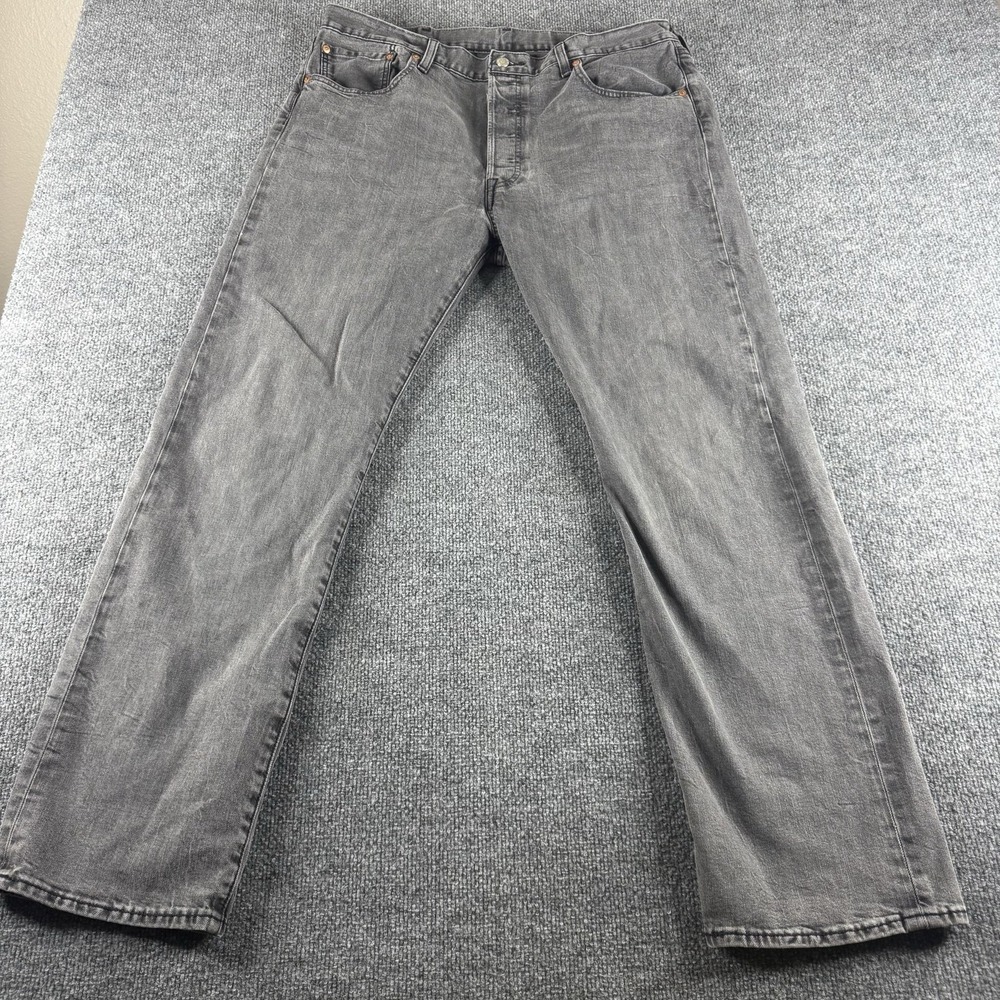 Levis 501 Jeans Mens 38x32 Gray Regular Straight Charcoal Wash Denim Pants